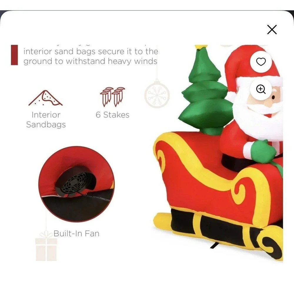 Inflatable Santa Sleigh Reindeer Outdoor Yard‎ Deco Lights Up Best Choice Prod